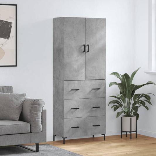 Hoge kast 69,5x34x180 cm bewerkt hout betongrijs