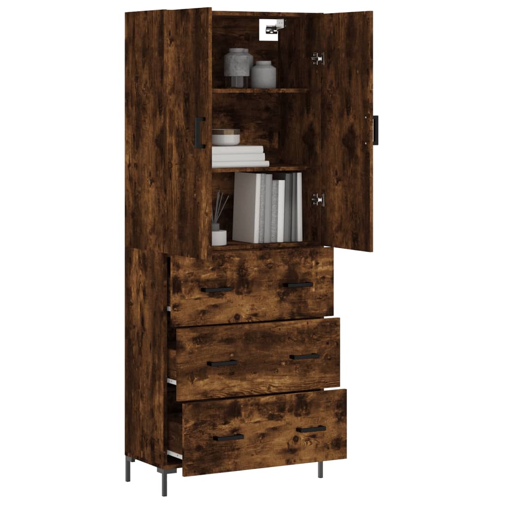 Hoge kast 69,5x34x180 cm bewerkt hout gerookt eikenkleurig
