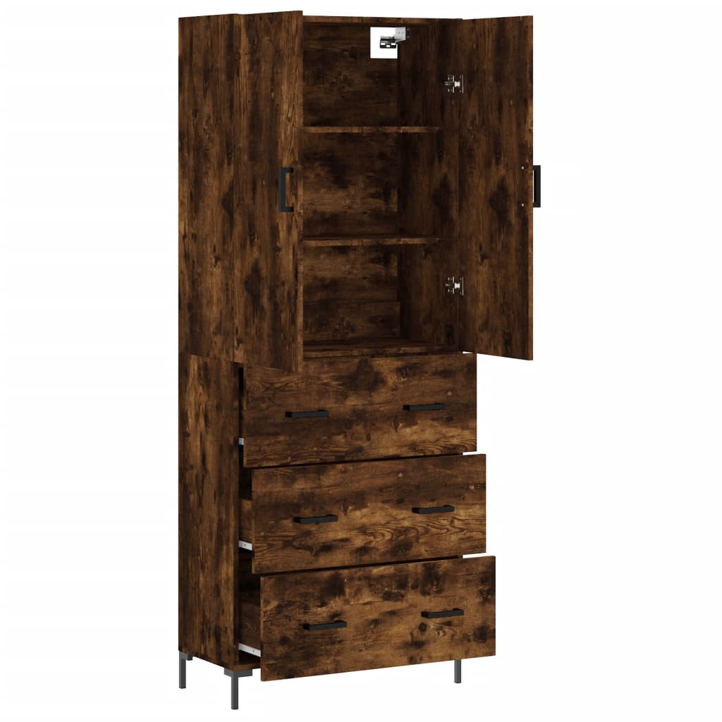 Hoge kast 69,5x34x180 cm bewerkt hout gerookt eikenkleurig