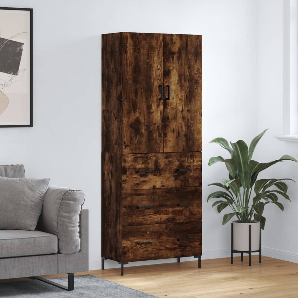Hoge kast 69,5x34x180 cm bewerkt hout gerookt eikenkleurig