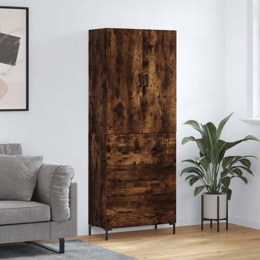 Hoge kast 69,5x34x180 cm bewerkt hout gerookt eikenkleurig