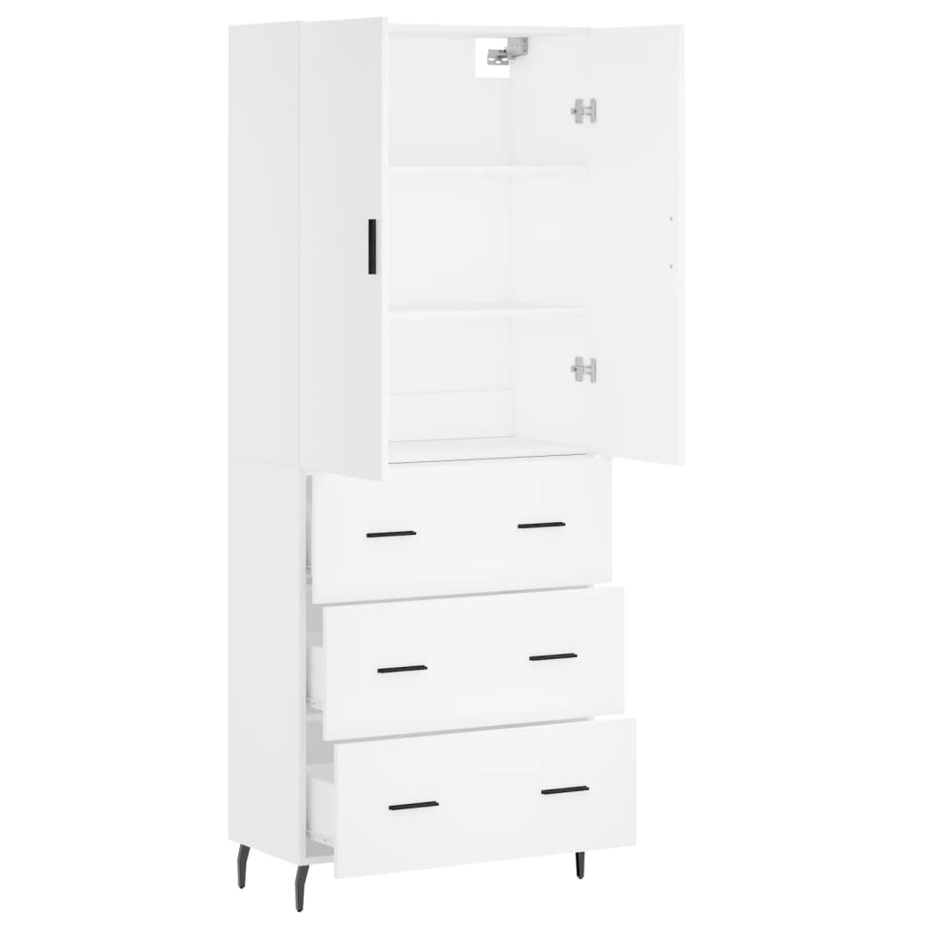 Hoge kast 69,5x34x180 cm bewerkt hout wit