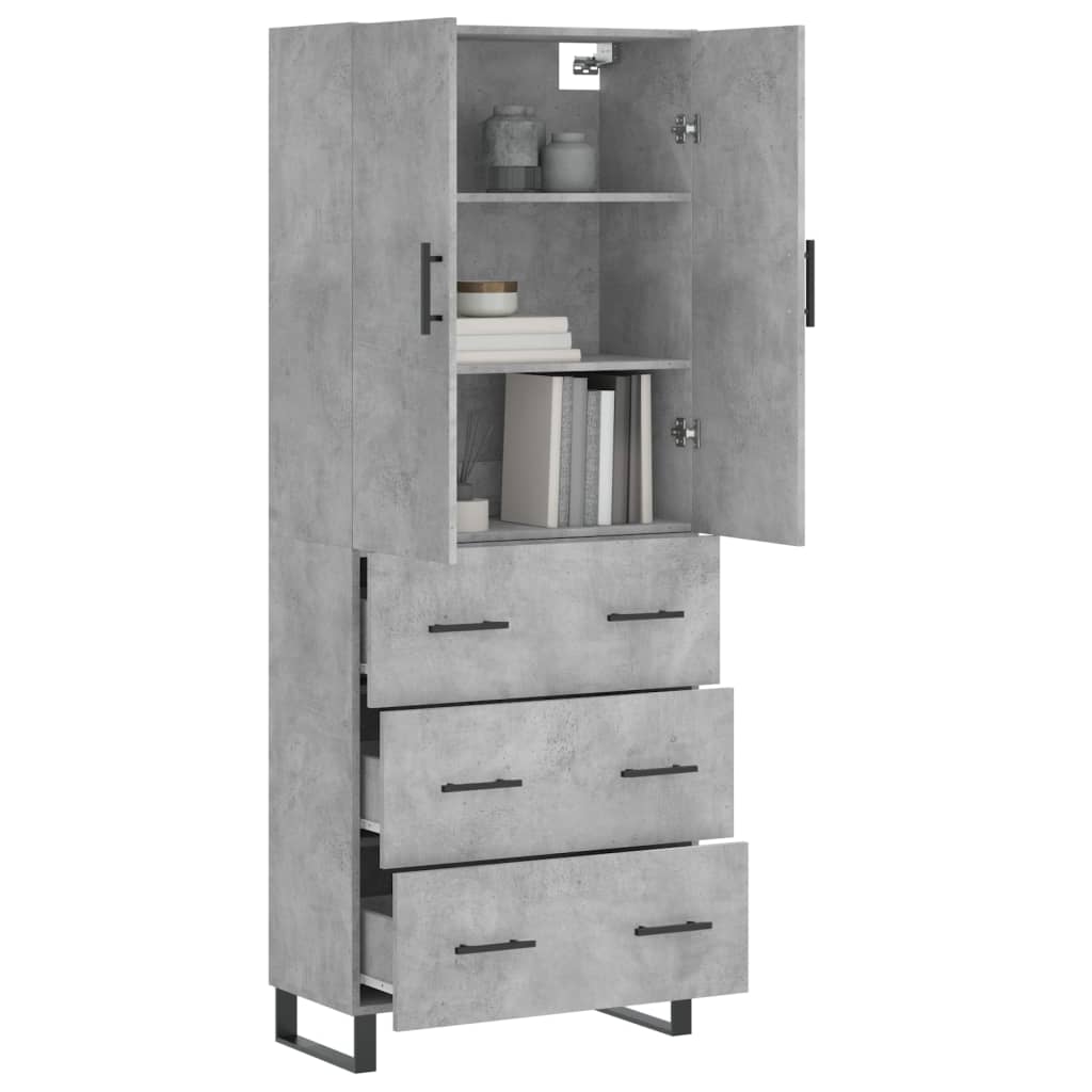 Hoge kast 69,5x34x180 cm bewerkt hout betongrijs
