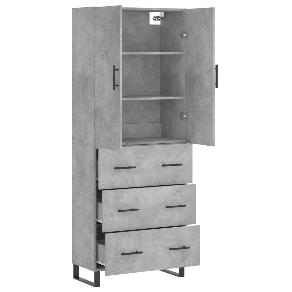 Hoge kast 69,5x34x180 cm bewerkt hout betongrijs