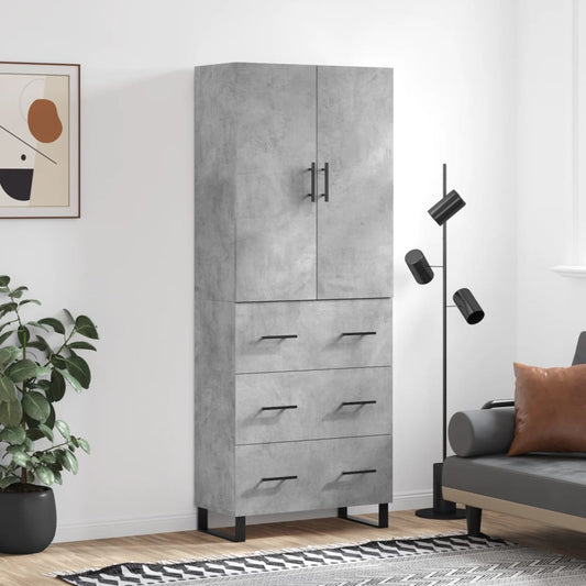 Hoge kast 69,5x34x180 cm bewerkt hout betongrijs