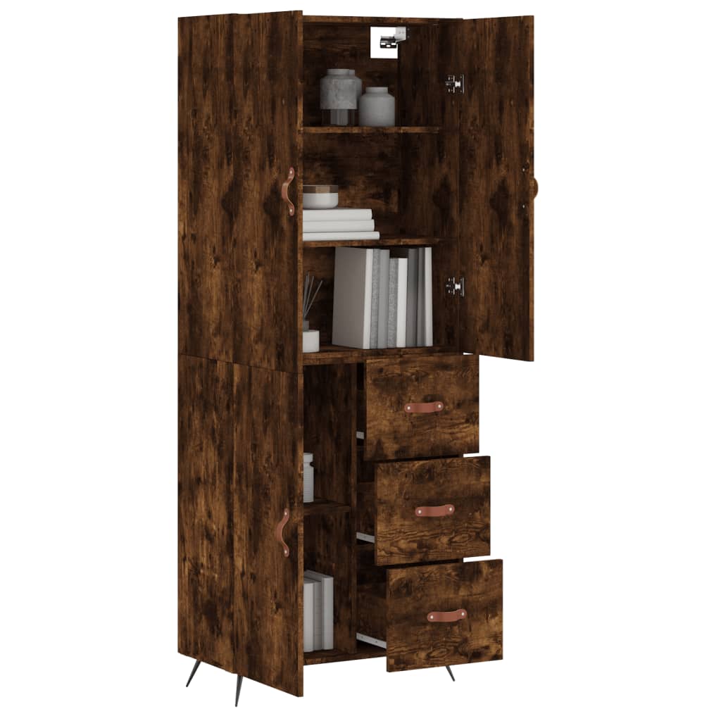 Hoge kast 69,5x34x180 cm bewerkt hout gerookt eikenkleurig
