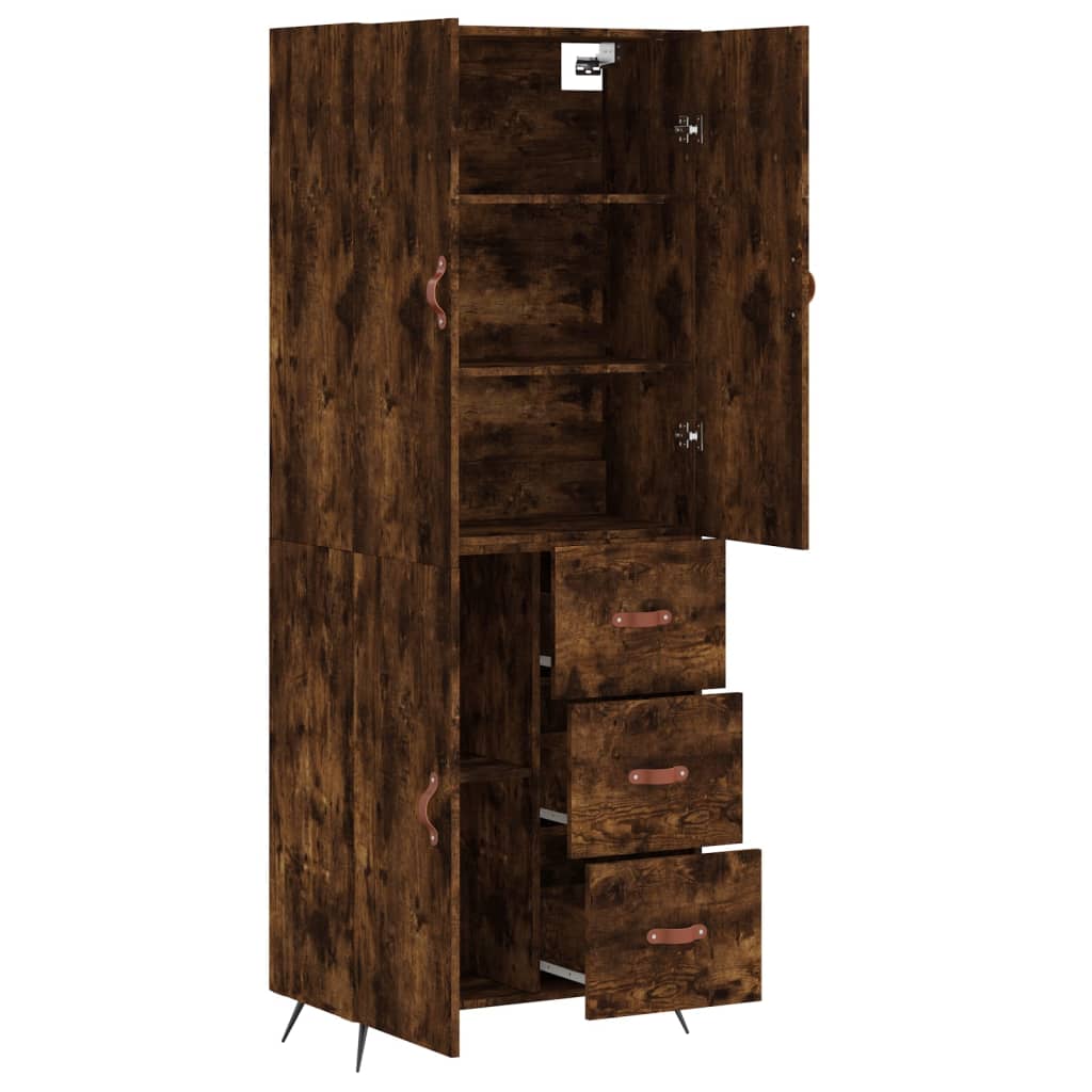 Hoge kast 69,5x34x180 cm bewerkt hout gerookt eikenkleurig