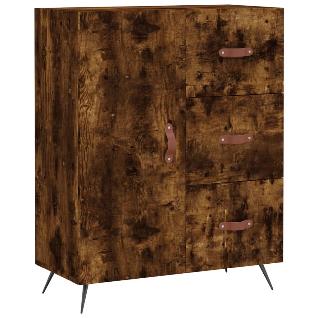Hoge kast 69,5x34x180 cm bewerkt hout gerookt eikenkleurig