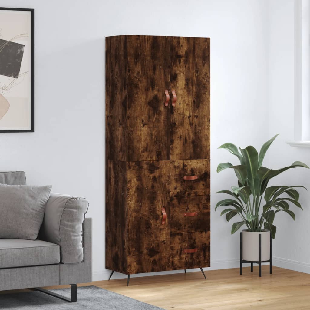 Hoge kast 69,5x34x180 cm bewerkt hout gerookt eikenkleurig