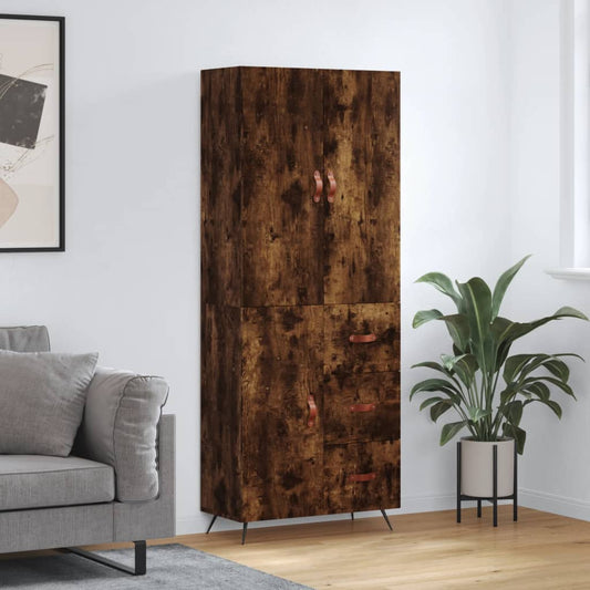 Hoge kast 69,5x34x180 cm bewerkt hout gerookt eikenkleurig