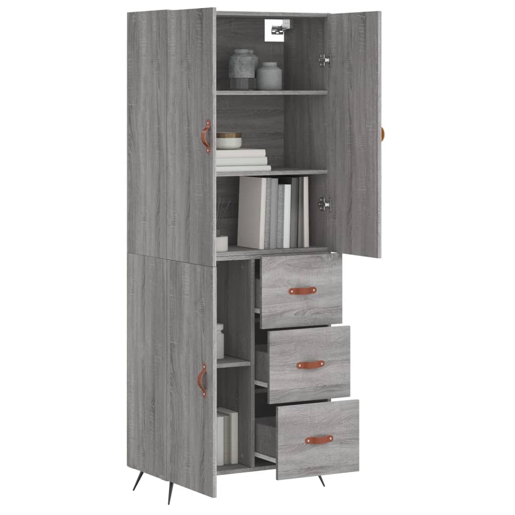 Hoge kast 69,5x34x180 cm bewerkt hout grijs sonoma eikenkleurig