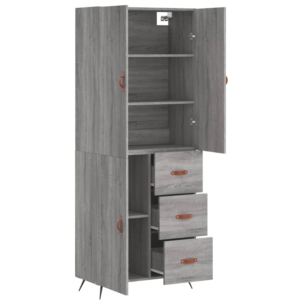 Hoge kast 69,5x34x180 cm bewerkt hout grijs sonoma eikenkleurig