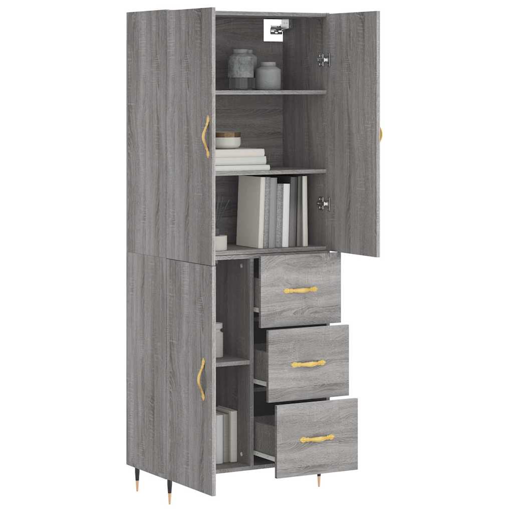 Hoge kast 69,5x34x180 cm bewerkt hout grijs sonoma eikenkleurig