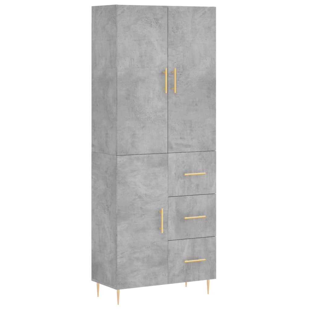 Hoge kast 69,5x34x180 cm bewerkt hout betongrijs