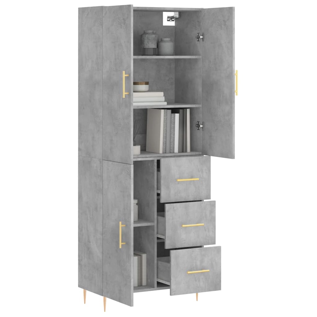 Hoge kast 69,5x34x180 cm bewerkt hout betongrijs