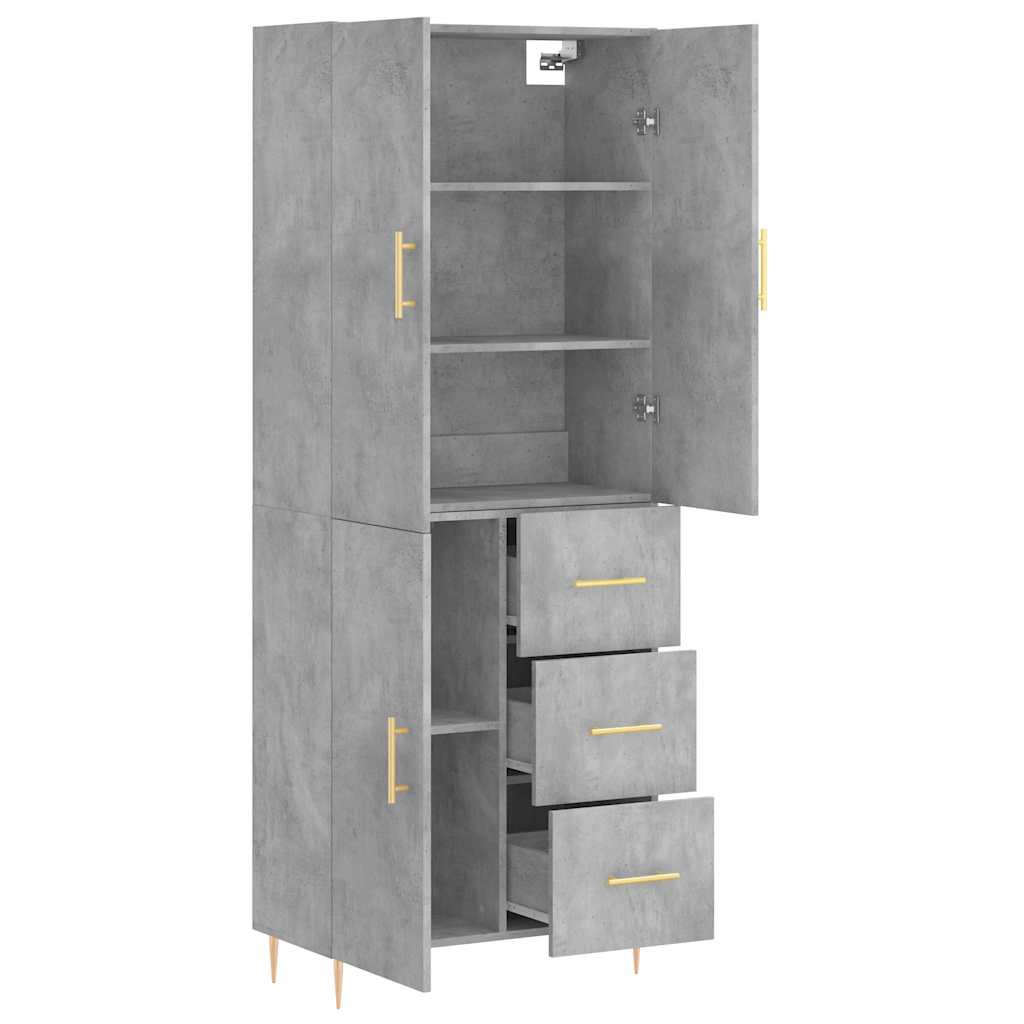 Hoge kast 69,5x34x180 cm bewerkt hout betongrijs