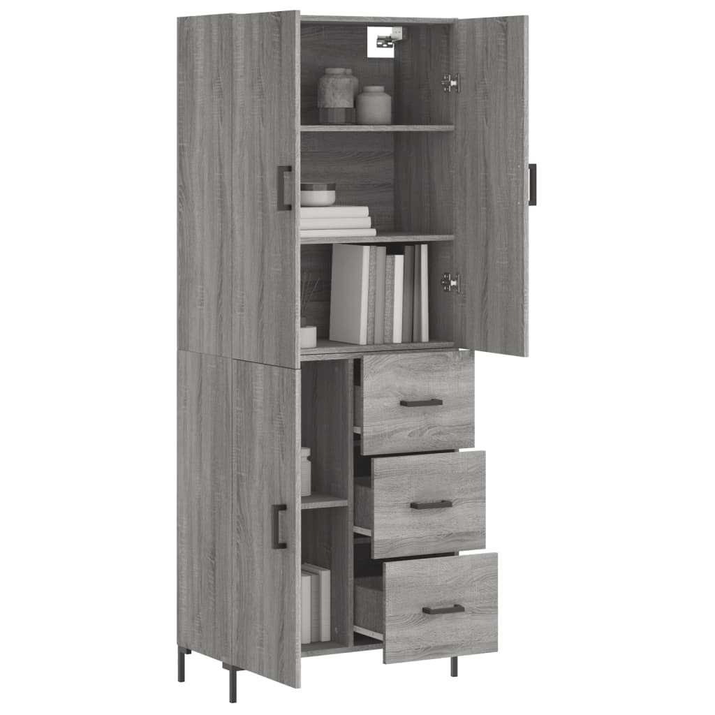 Hoge kast 69,5x34x180 cm bewerkt hout grijs sonoma eikenkleurig