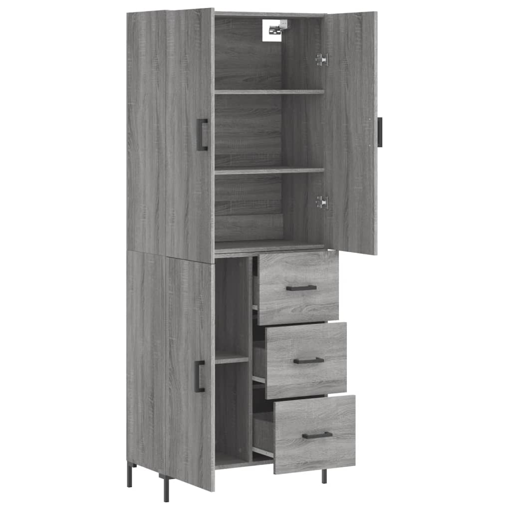 Hoge kast 69,5x34x180 cm bewerkt hout grijs sonoma eikenkleurig