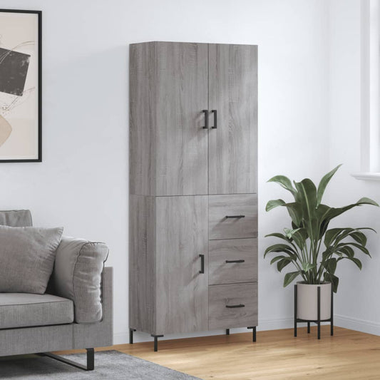 Hoge kast 69,5x34x180 cm bewerkt hout grijs sonoma eikenkleurig
