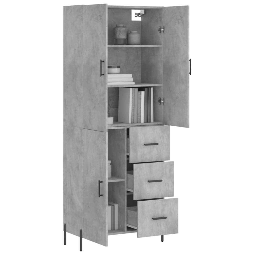 Hoge kast 69,5x34x180 cm bewerkt hout betongrijs