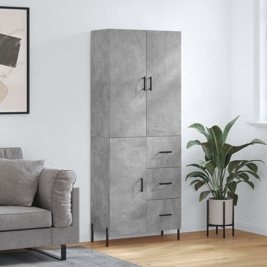 Hoge kast 69,5x34x180 cm bewerkt hout betongrijs