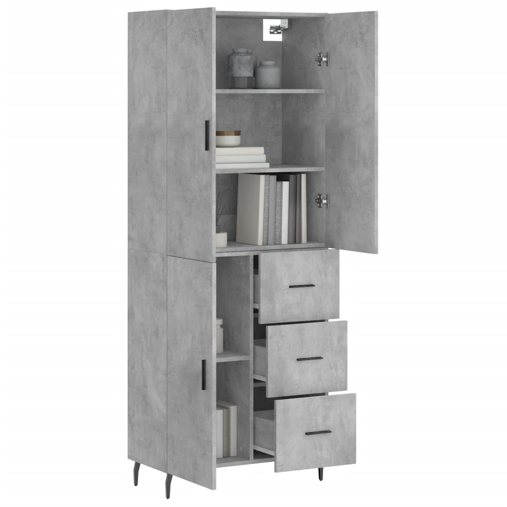 Hoge kast 69,5x34x180 cm bewerkt hout betongrijs