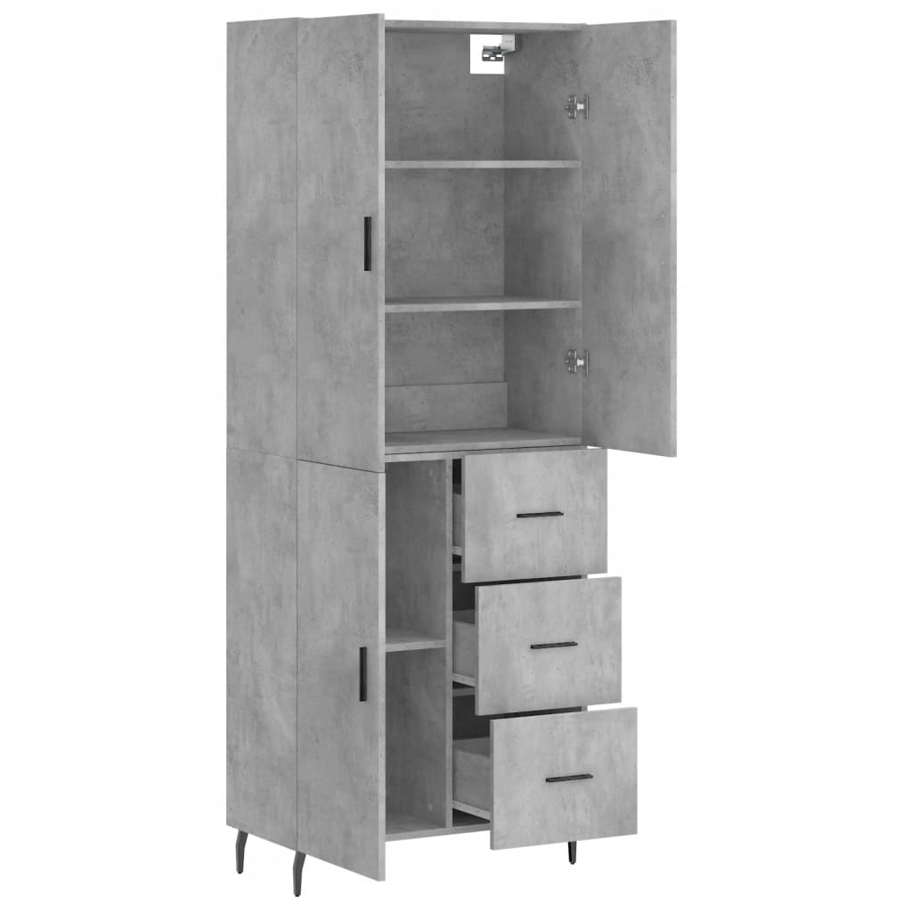 Hoge kast 69,5x34x180 cm bewerkt hout betongrijs