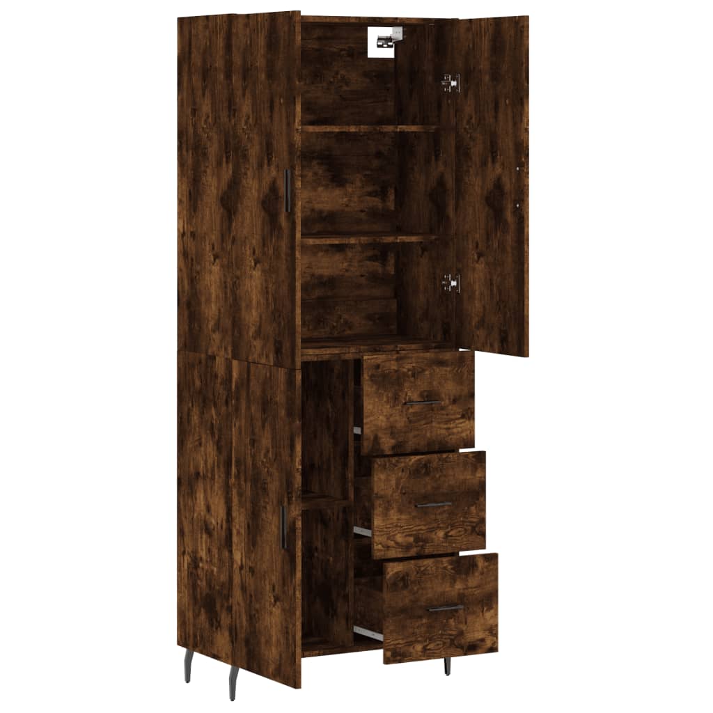 Hoge kast 69,5x34x180 cm bewerkt hout gerookt eikenkleurig
