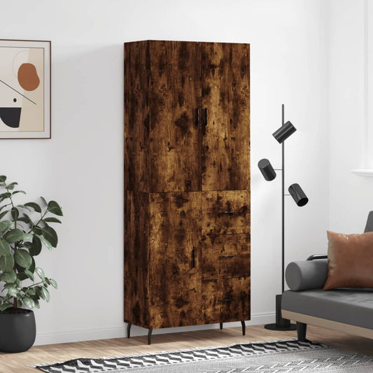 Hoge kast 69,5x34x180 cm bewerkt hout gerookt eikenkleurig