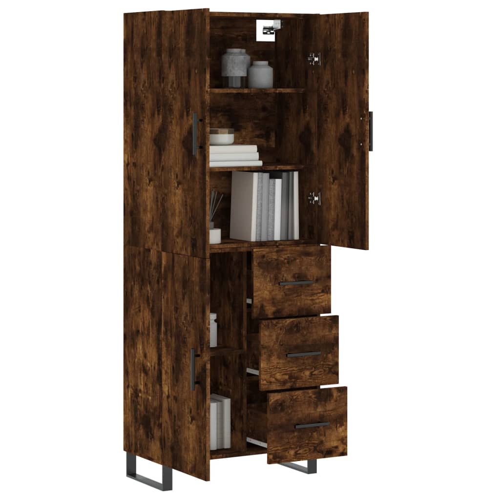 Hoge kast 69,5x34x180 cm bewerkt hout gerookt eikenkleurig
