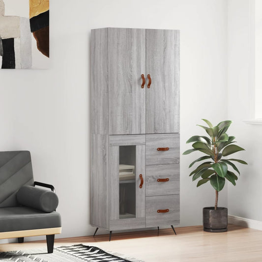 Hoge kast 69,5x34x180 cm bewerkt hout grijs sonoma eikenkleurig