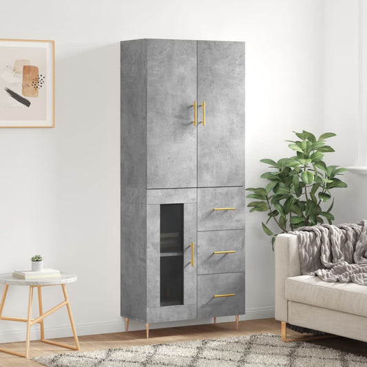 Hoge kast 69,5x34x180 cm bewerkt hout betongrijs