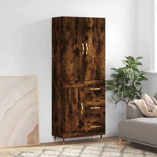 Hoge kast 69,5x34x180 cm bewerkt hout gerookt eikenkleurig