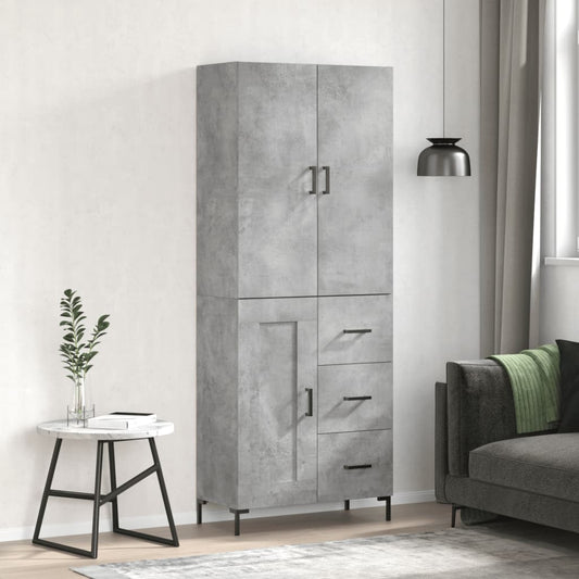 Hoge kast 69,5x34x180 cm bewerkt hout betongrijs