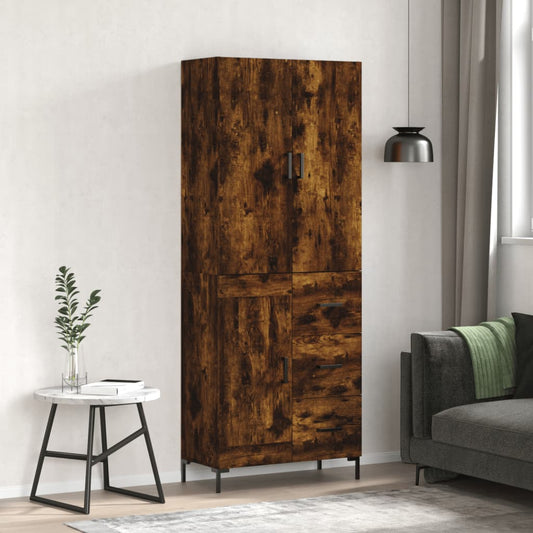 Hoge kast 69,5x34x180 cm bewerkt hout gerookt eikenkleurig