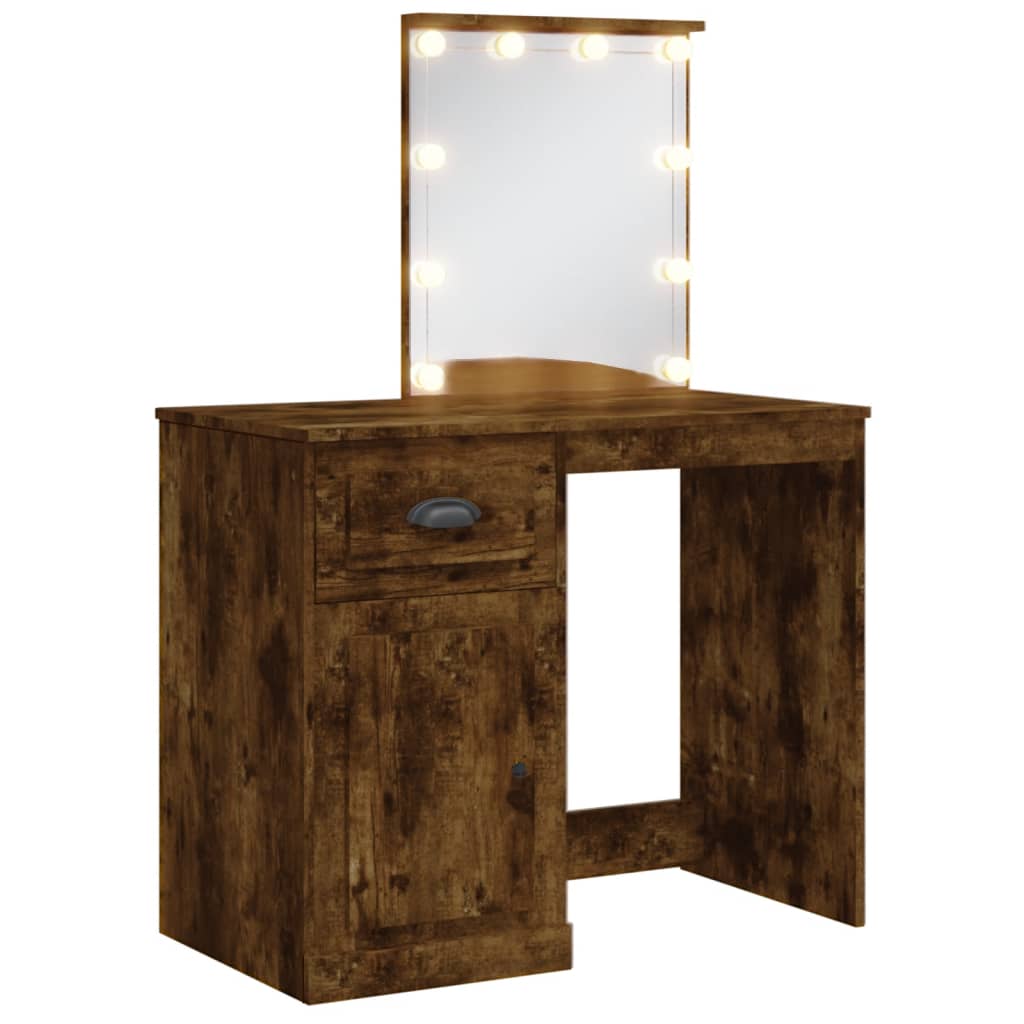 Kaptafel met LED-verlichting 90x42x132,5 cm gerookt eikenkleur