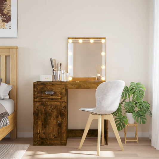 Kaptafel met LED-verlichting 90x42x132,5 cm gerookt eikenkleur