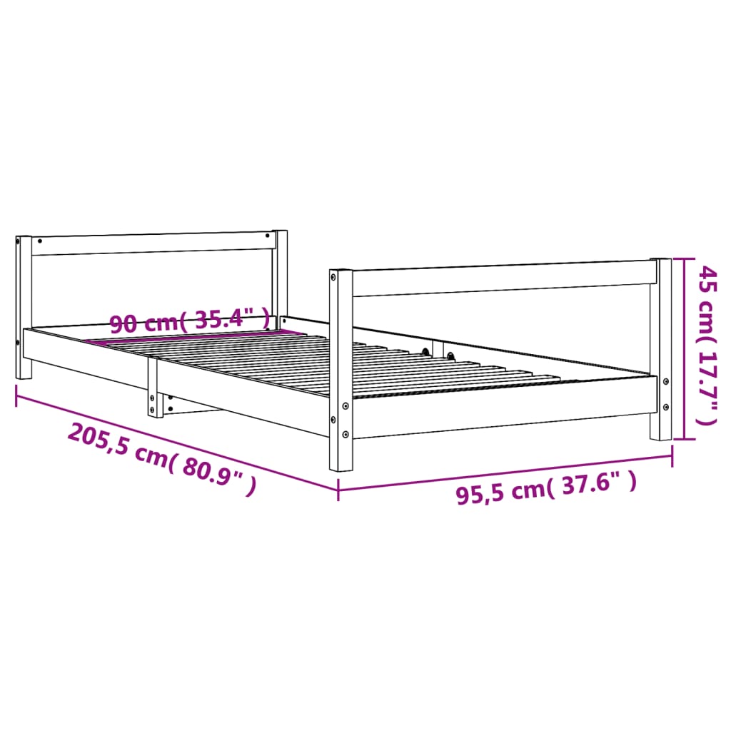 Kinderbedframe 90x200 cm massief grenenhout zwart
