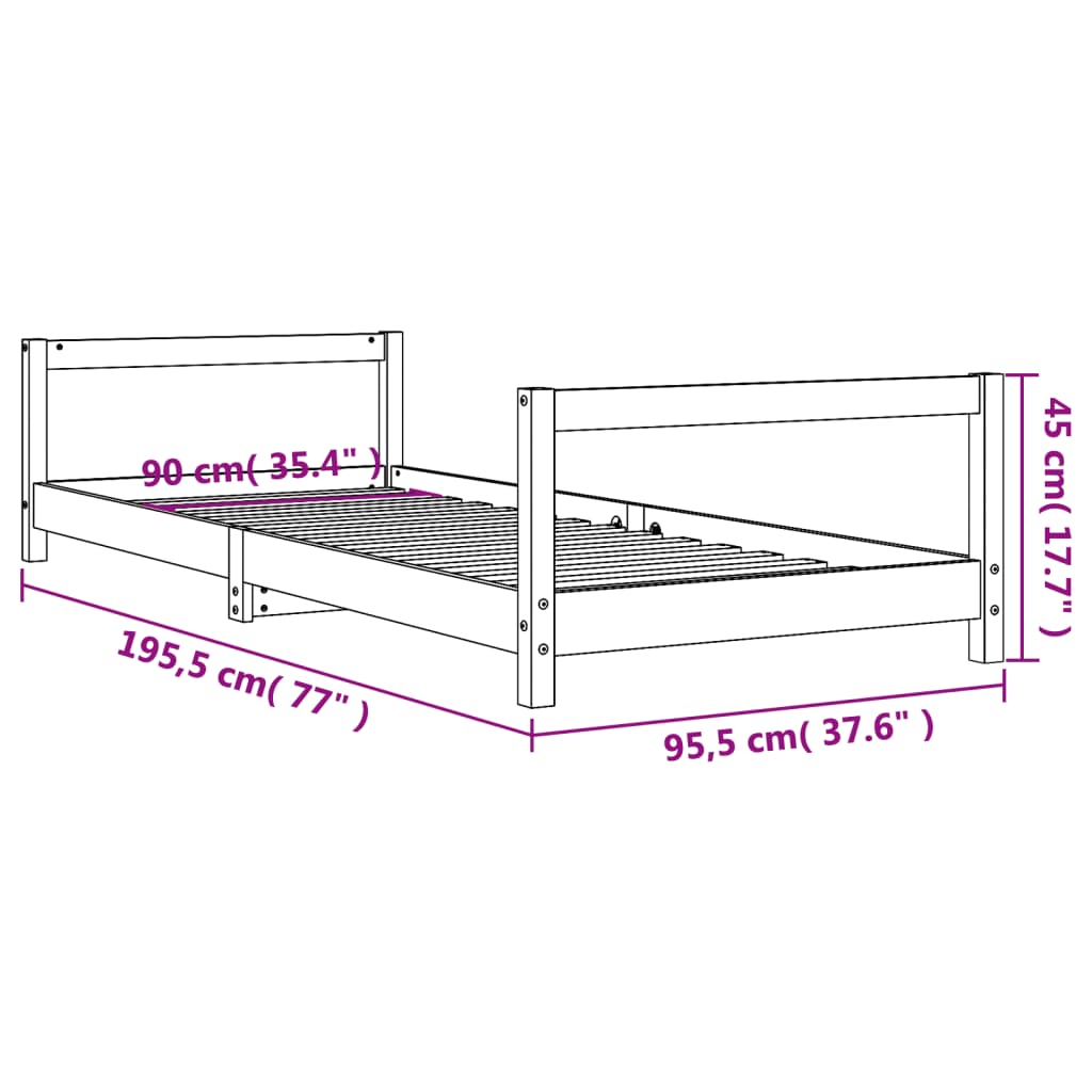 Kinderbedframe 90x190 cm massief grenenhout wit