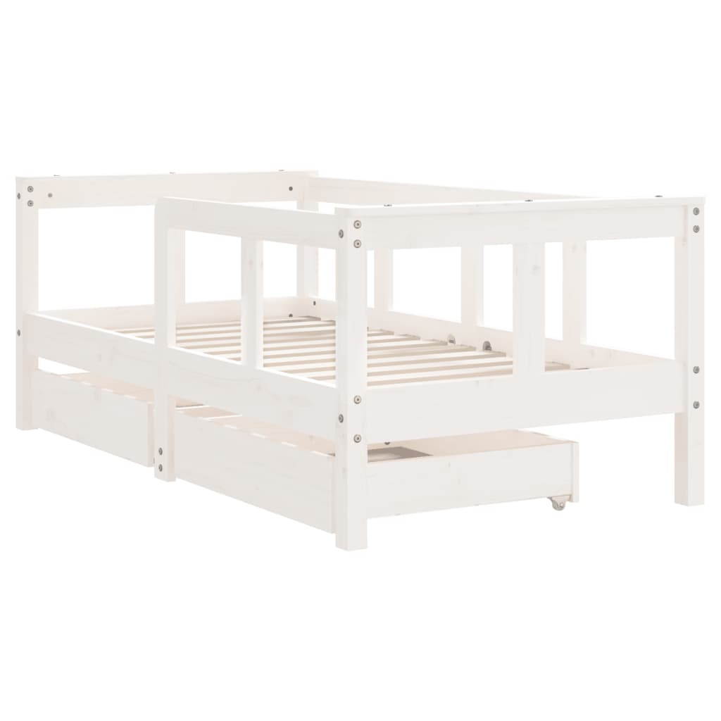Kinderbedframe met lades 70x140 cm massief grenenhout wit