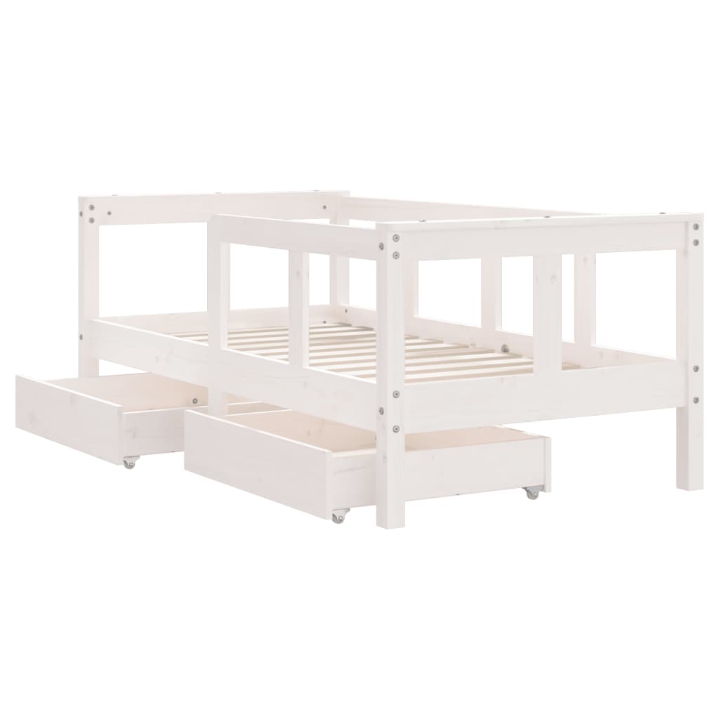 Kinderbedframe met lades 70x140 cm massief grenenhout wit