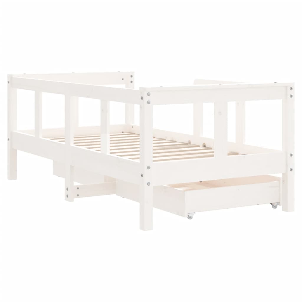 Kinderbedframe met lades 70x140 cm massief grenenhout wit