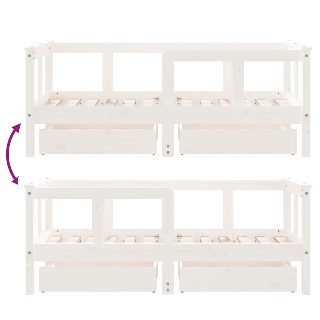 Kinderbedframe met lades 70x140 cm massief grenenhout wit