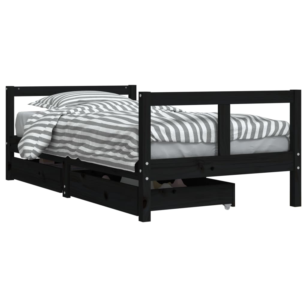 Kinderbedframe met lades 80x160 cm massief grenenhout zwart