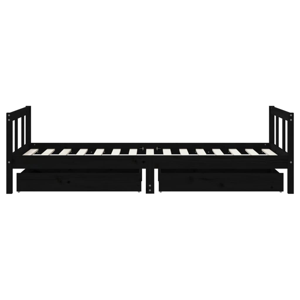 Kinderbedframe met lades 90x190 cm massief grenenhout zwart