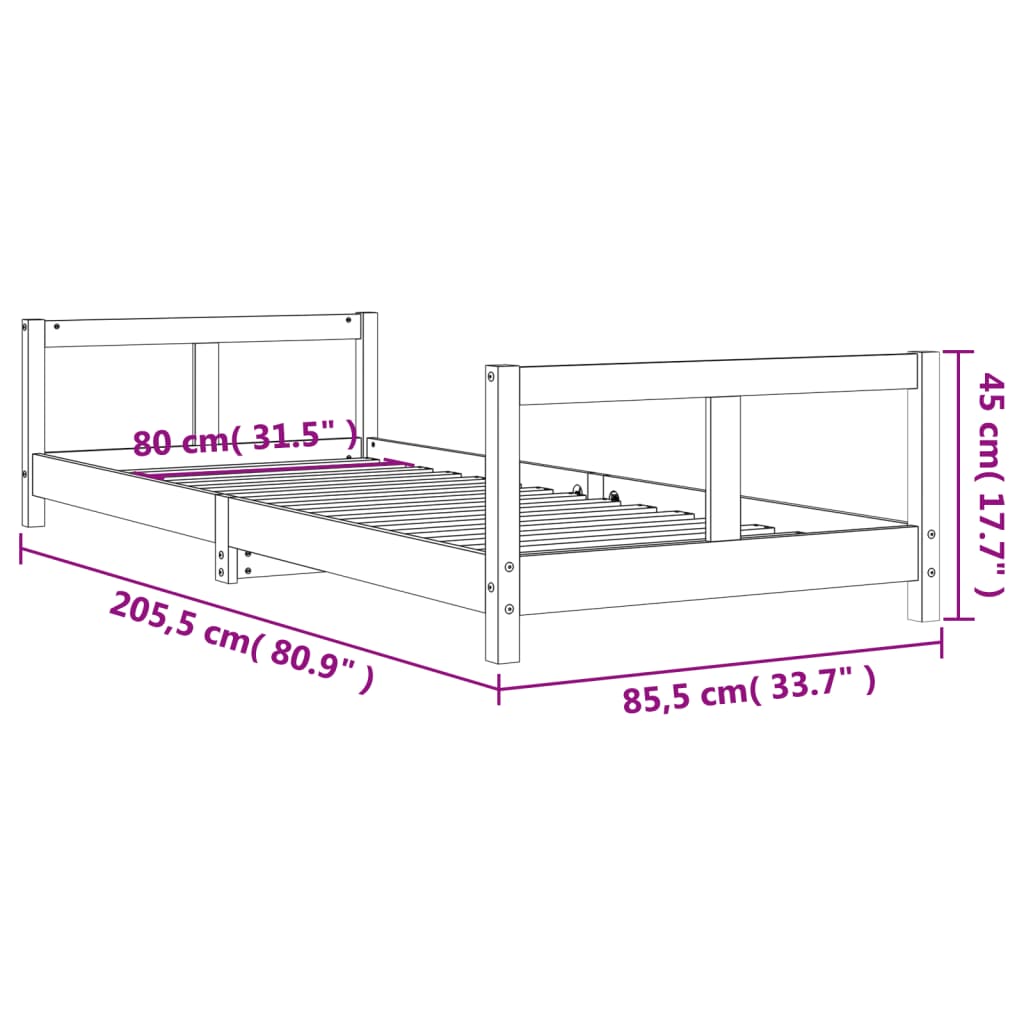Kinderbedframe 80x200 cm massief grenenhout wit