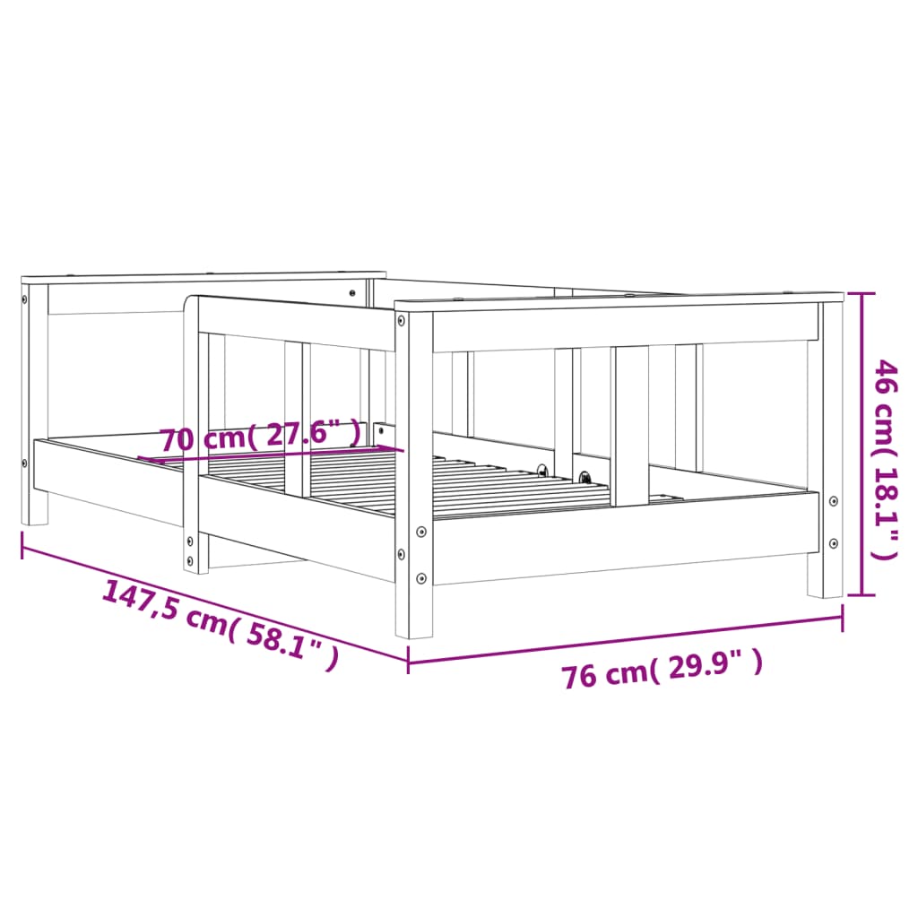 Kinderbedframe 70x140 cm massief grenenhout