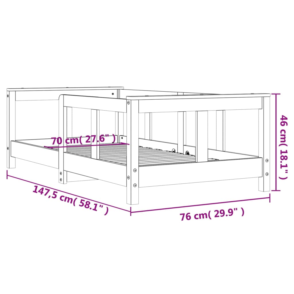 Kinderbedframe 70x140 cm massief grenenhout wit