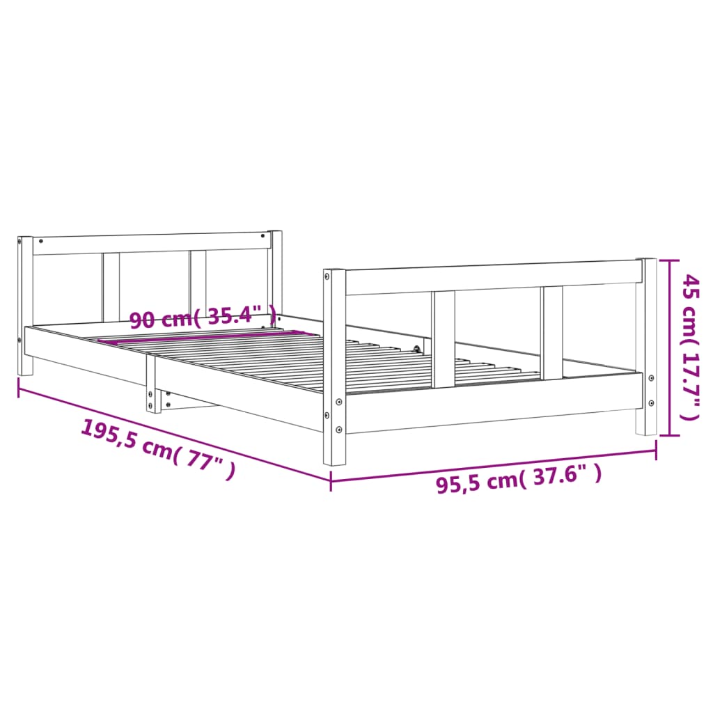 Kinderbedframe 90x190 cm massief grenenhout wit
