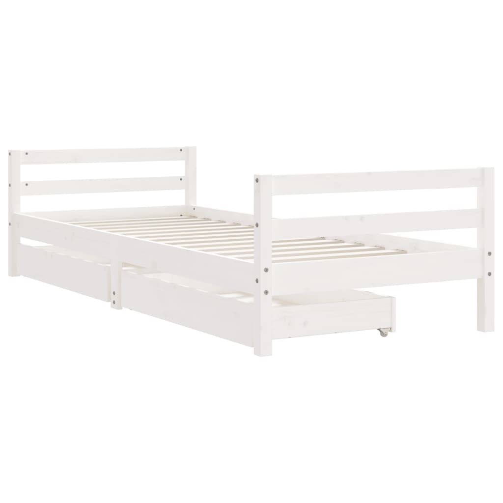Kinderbedframe met lades 90x200 cm massief grenenhout wit